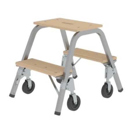 Marchepied acier-bois avec roulettes fixes